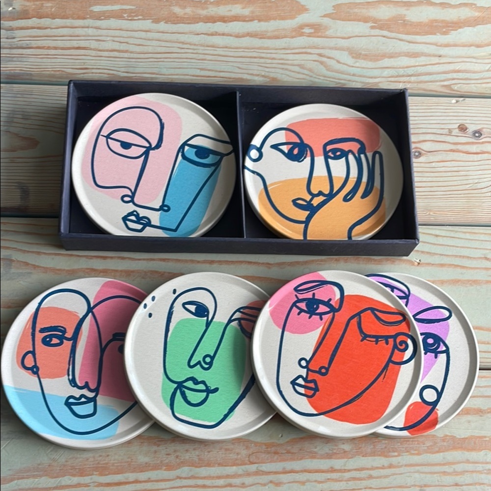 Abstract Face Art Coasters Set - Picture 2 of 3